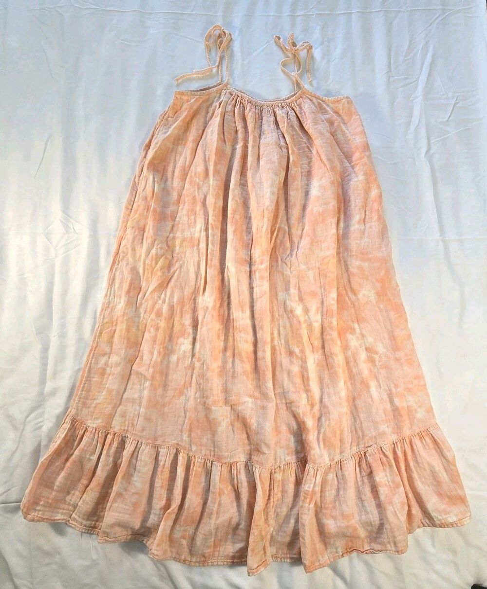 Time and Tru Peach Tie Dye Maxi Dress Women’s L Sleeveless Cotton Ruffle Pockets - Picture 2 of 11